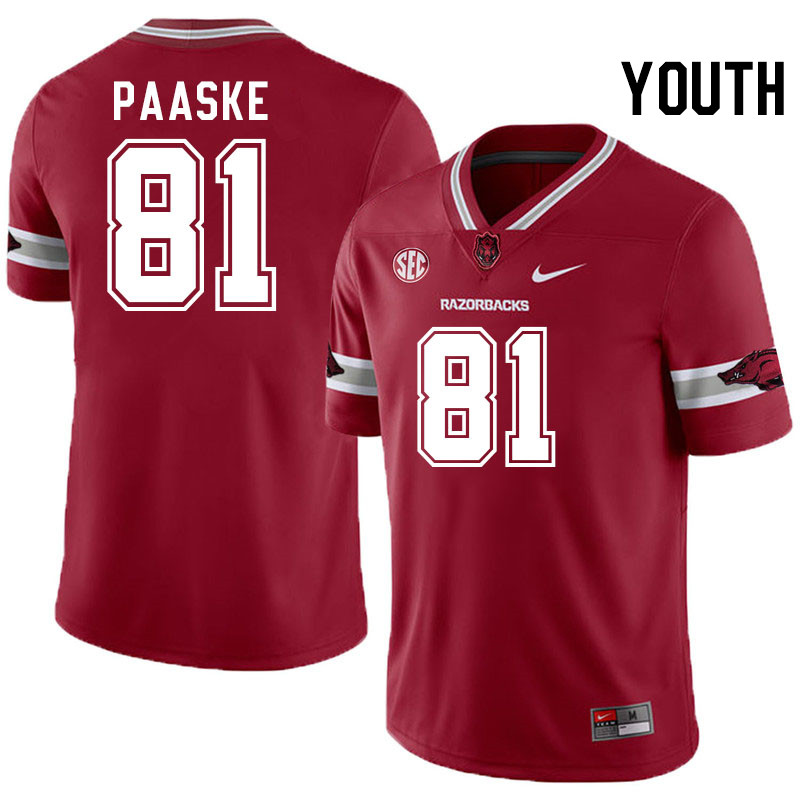 Youth #81 Andreas Paaske Arkansas Razorbacks College Football Jerseys Stitched-Alternate Cardinal